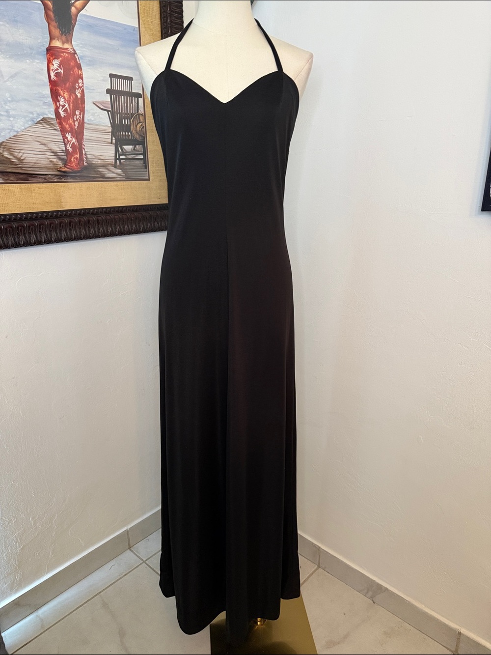 Vintage Halter-Neck Black Maxi Dress